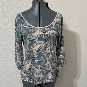 Urban Outfitters Blue and Cream Patterned Blouse
